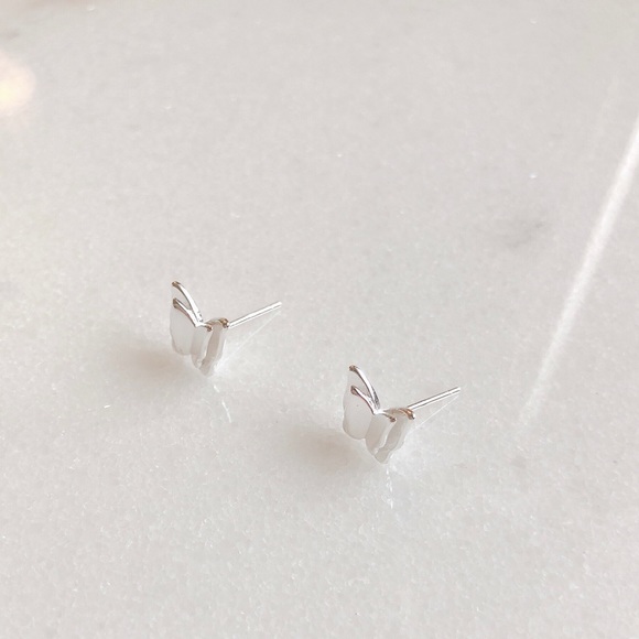 S925 Sterling Silver Butterfly Stud Earrings - Picture 3 of 7